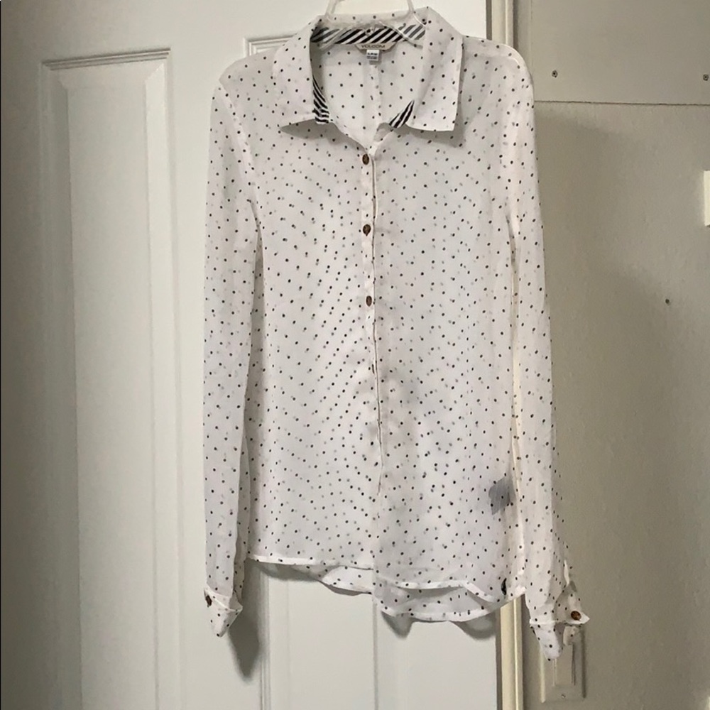 Volcom Sheer White Polka Dot Blouse